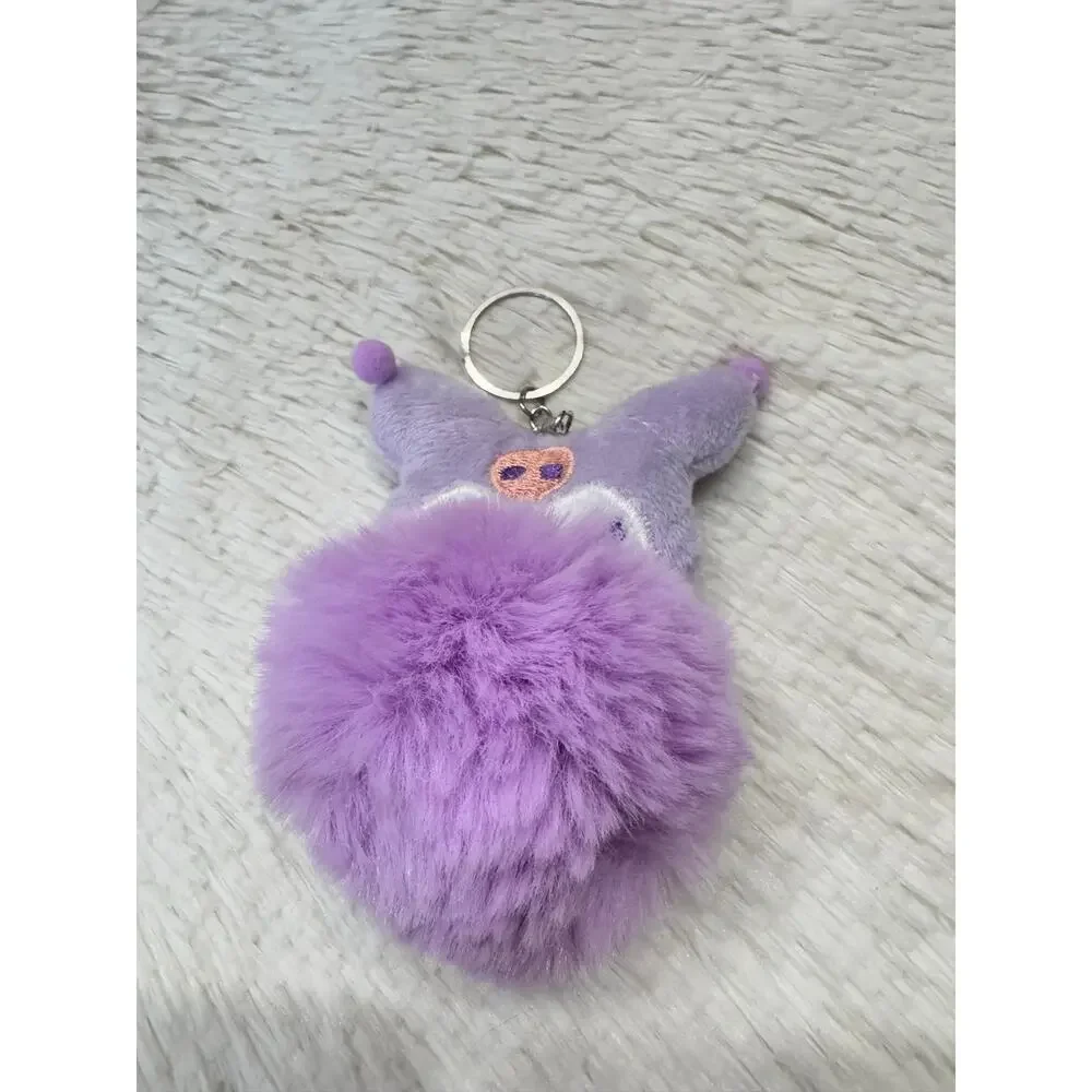 Kuromi purple fuzzy Pompom keychain bag charm